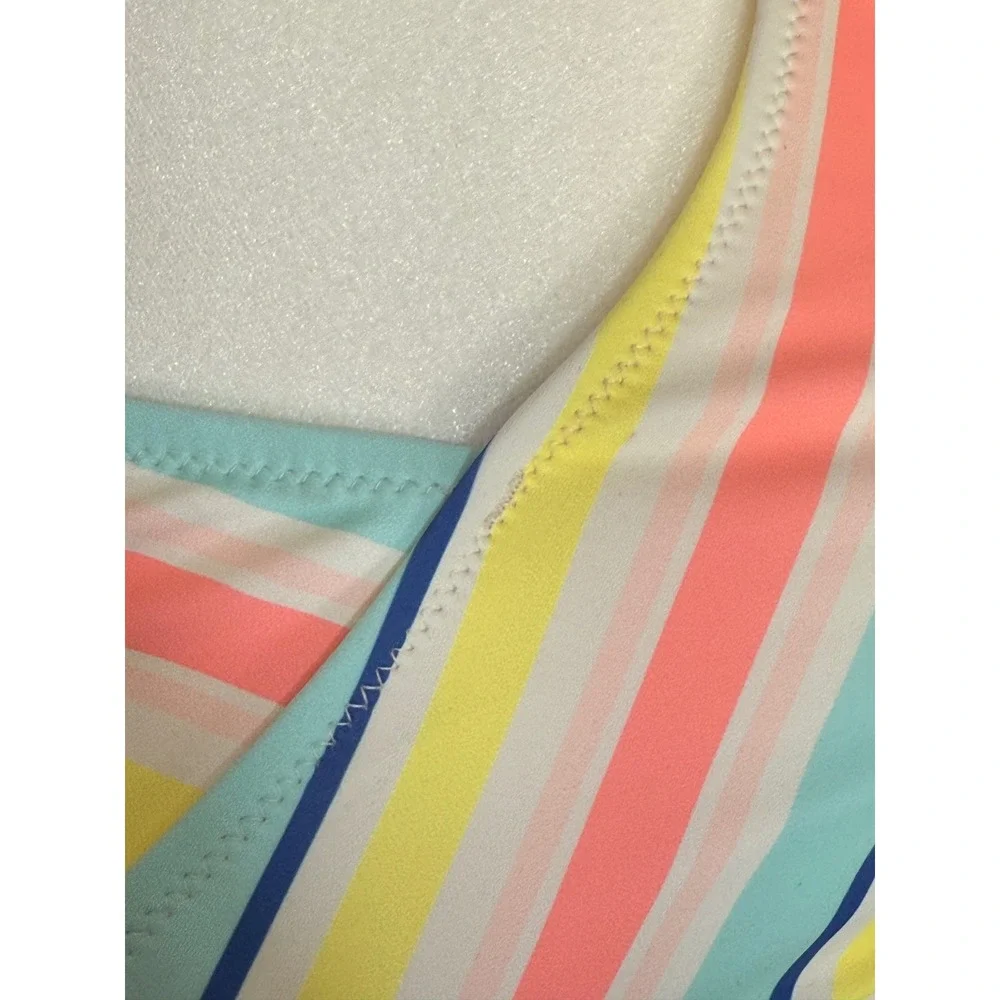 Lucky Brand Girls Striped Bikini Set Blue Tint Multi UPF 50+‎ Size XL 16 NWT
